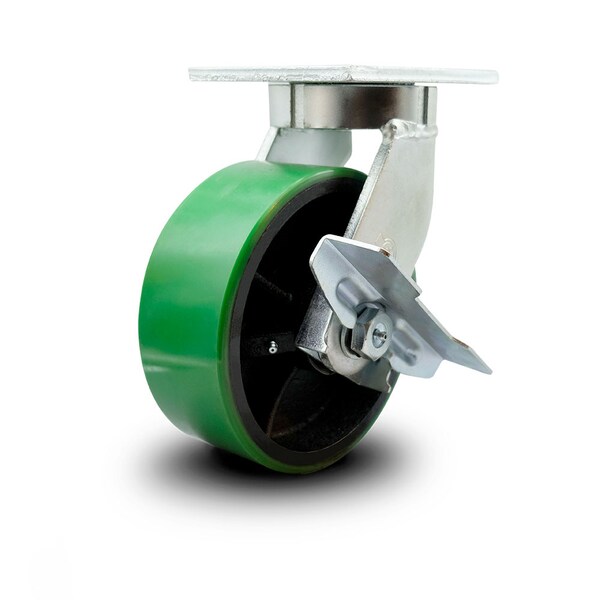 8 Inch Extra Heavy Duty Green Poly on Cast Iron Wheel Swivel Caster with Brake